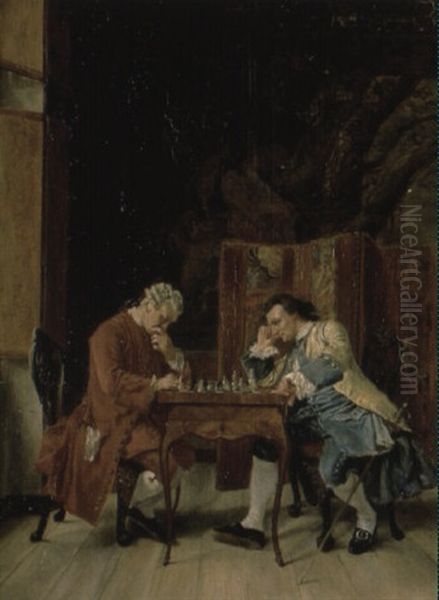 The Chess Game Oil Painting by Jean-Louis-Ernest Meissonier