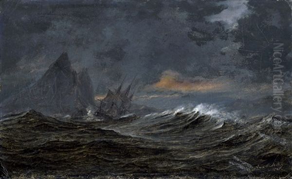 Die Fregatte Gefion Bei Sturm Vor Gibraltar Oil Painting by Daniel Hermann Anton Melbye