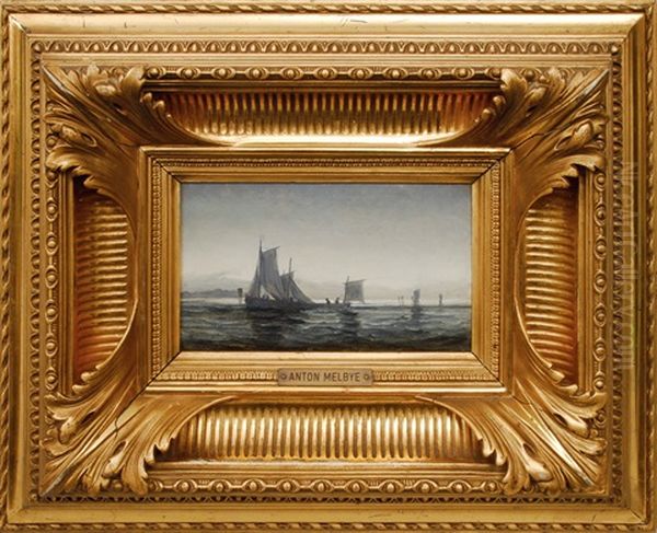 Fishing Boats In The Oresound Oil Painting by Daniel Hermann Anton Melbye