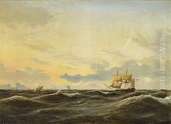 Sejlskib Ud For Marokkos Kyst Oil Painting by Daniel Hermann Anton Melbye