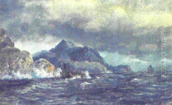 Sejlskibe Udfor Klipperev Oil Painting by Daniel Hermann Anton Melbye