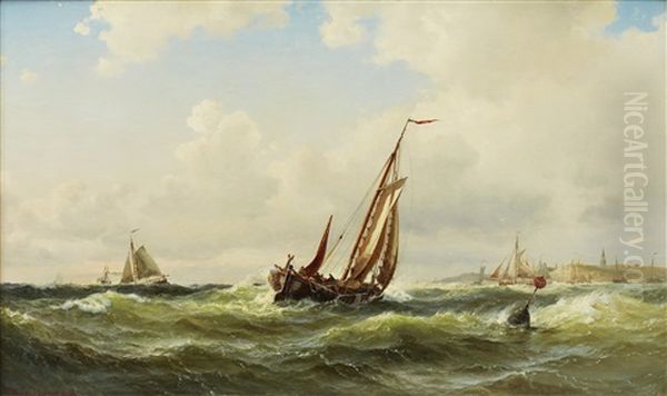 Storming Sea With Ships Oil Painting by Vilhelm Melbye