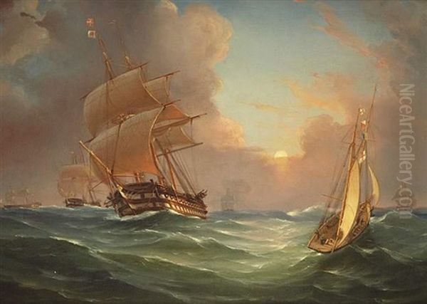 Segelschiffe Auf Sturmischer See Oil Painting by Vilhelm Melbye