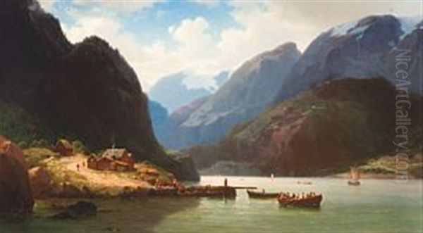 Fjordscene Oil Painting by Vilhelm Melbye