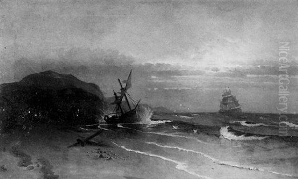 Hulk On The Shore, Sunset Oil Painting by Vilhelm Melbye