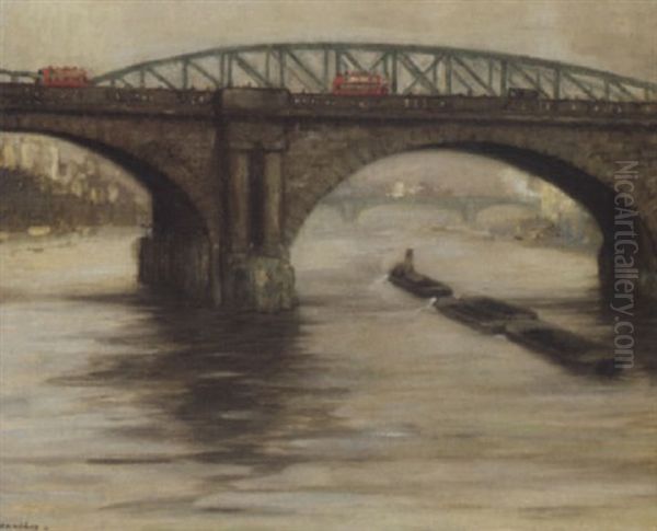 Buses Crossing Blackfriars Bridge Oil Painting by Franz Melchers