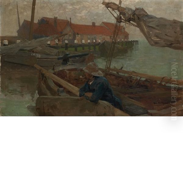 Volendam Harbor Oil Painting by Gari Julius Melchers