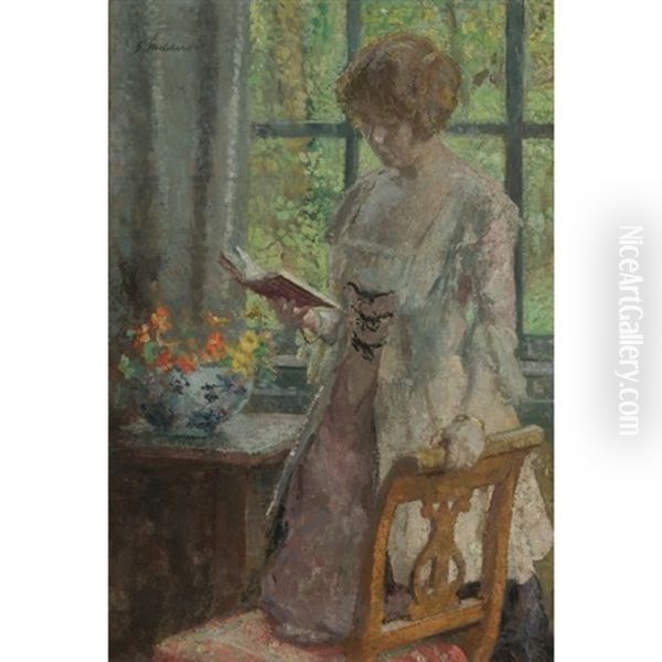Young Woman Reading Oil Painting by Gari Julius Melchers