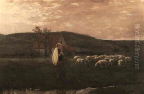 The Shepherdess Oil Painting by Gari Julius Melchers