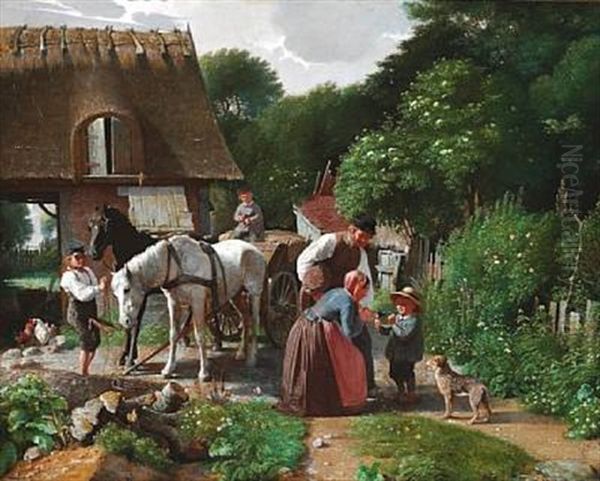 Returning From The Marketplace Oil Painting by Carl Theodor Melchior