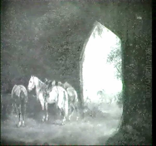 Reitpferde Im Stall Oil Painting by Joseph Wilhelm Melchior