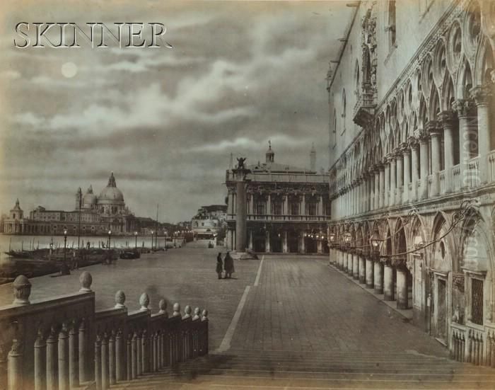 Lot Of Five Views Of Venice. Oil Painting by Pietro Bertoja