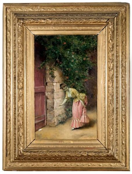 Recogiendo La Carta Oil Painting by Enrique Melida