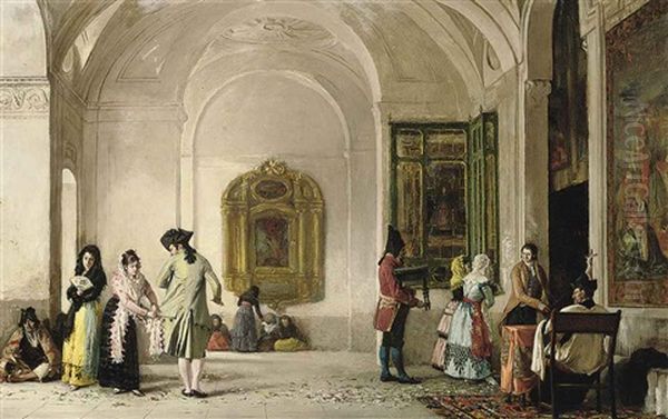 Arriving At Mass Oil Painting by Enrique Melida