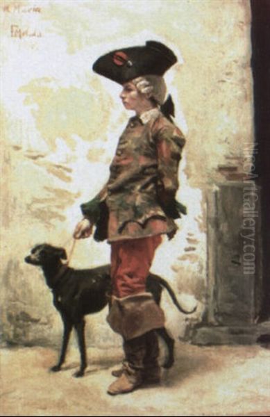 Joven Caballero Con Perro Lebrero Oil Painting by Enrique Melida