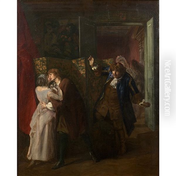 Les Amants Surpris Oil Painting by Gaston-Theodore Melingue