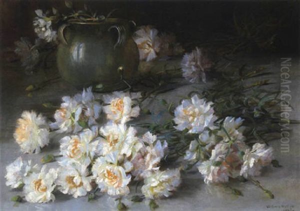Stilleben Mit Weis-rosa Nelken Und Einem Krug Oil Painting by Princess Victoria Melita