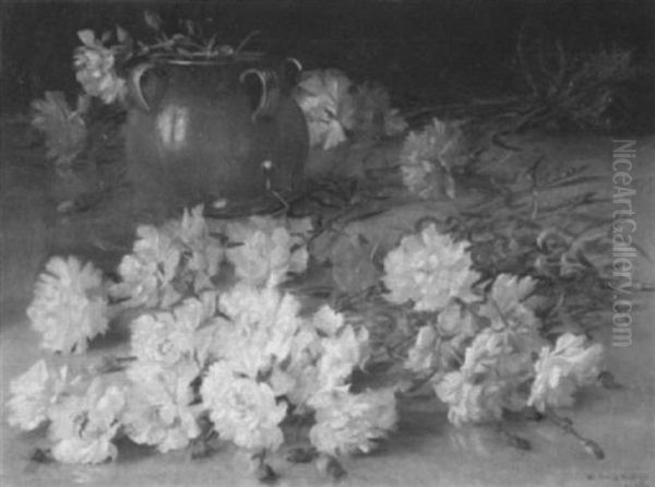 Stilleben Mit Weis-rosafarbenen Nelken Und Einem Krug Oil Painting by Princess Victoria Melita