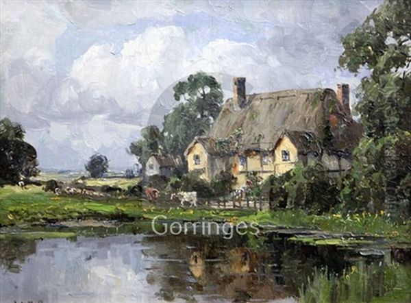 A Lincolnshire Manor Farm Near Boston Oil Painting by Campbell A. Mellon