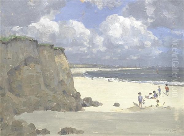 Beach View From Hopton Sands Looking To Gorleston Oil Painting by Campbell A. Mellon