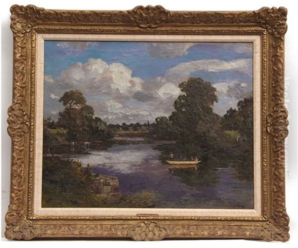 Ferry, Symonds Yat Oil Painting by Campbell A. Mellon