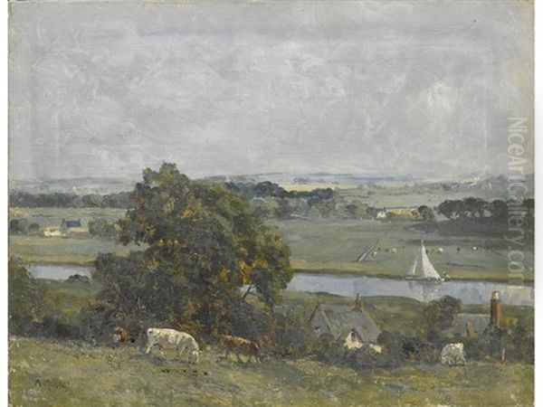 Broadland Landscape With Cattle Oil Painting by Campbell A. Mellon