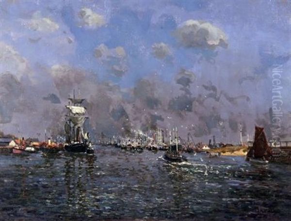 Gulls Following The Fishing Fleet Oil Painting by Campbell A. Mellon