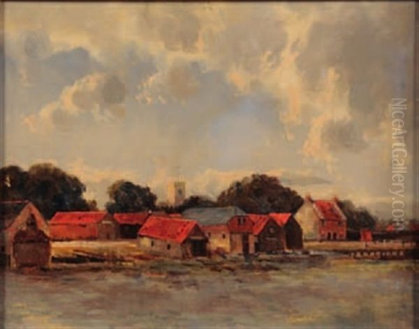 Red Roofed, Horning Norfolk Oil Painting by Campbell A. Mellon