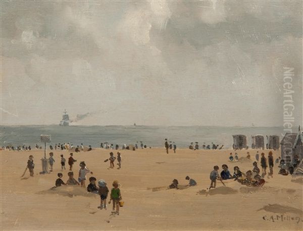 Building Sandcastles, Gorleston Beach Oil Painting by Campbell A. Mellon