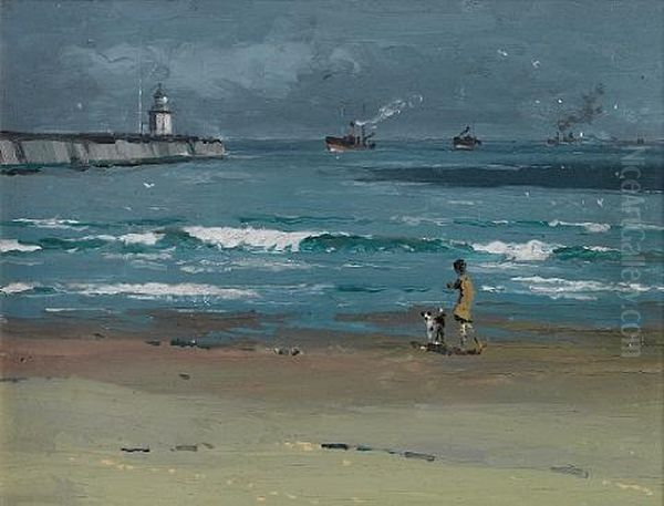 Breydon, From Burgh Castle (+ Late Oct, Low Ebb, Quiet Day; 2 Works) Oil Painting by Campbell A. Mellon