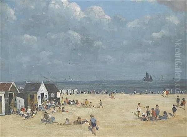 Beach At Gorleston Oil Painting by Campbell A. Mellon