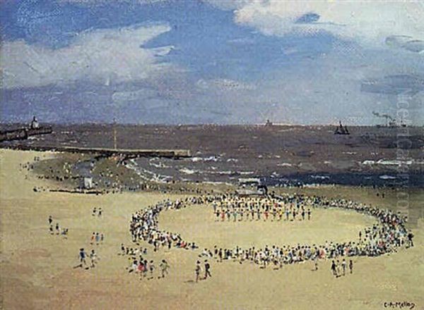 A Display Of Physical Drill On The Beach, Gorleston Oil Painting by Campbell A. Mellon