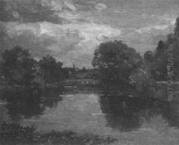 River Landscape Oil Painting by Campbell A. Mellon