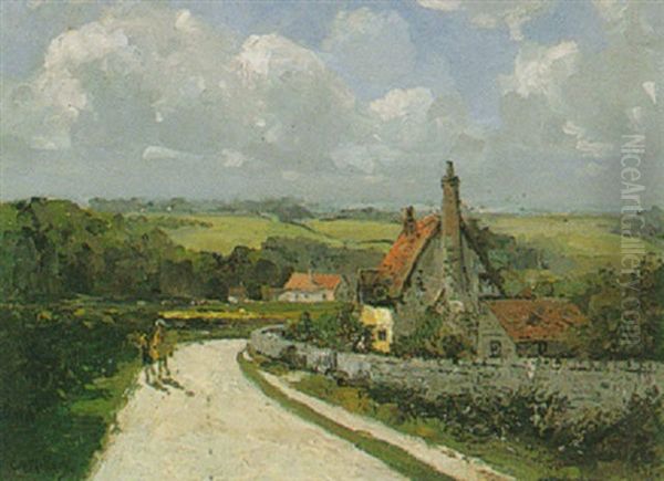 A Country Lane Oil Painting by Campbell A. Mellon