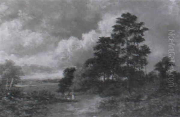 Mother And Child In A Clearing With Gorse And Heather Oil Painting by Campbell A. Mellon