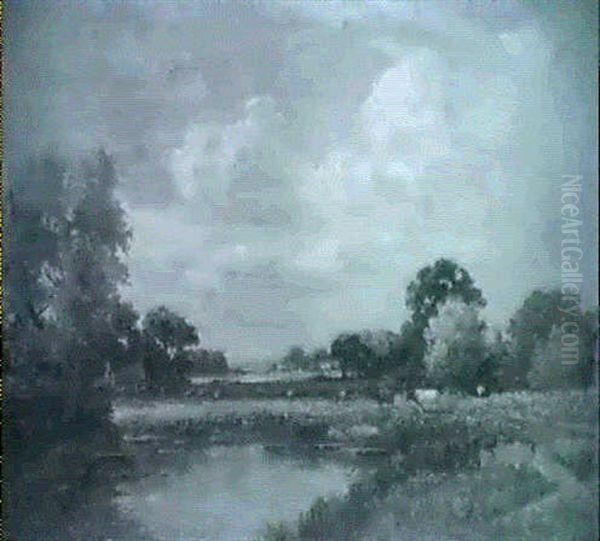 The Path By The River To Writtle, Chelmsford Oil Painting by Campbell A. Mellon