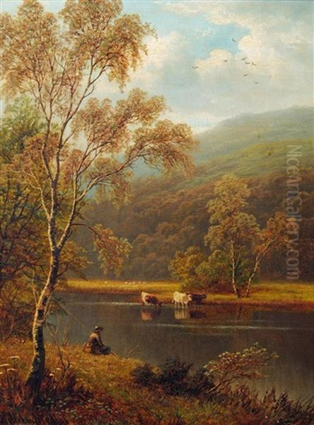 On The Derwent Derbyshire Oil Painting by William Mellor