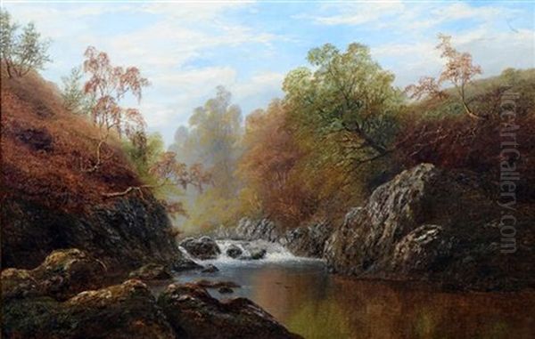 North Wales Landscape Of A River With Trees Oil Painting by William Mellor