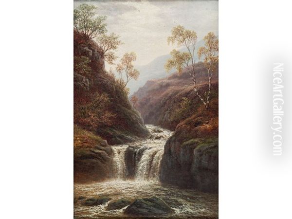 Postorth Ghyll; Mountain Stream, Nr. Capel Curig, North Wales (pair) Oil Painting by William Mellor