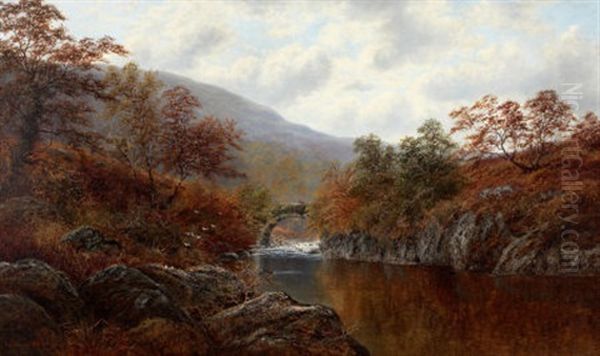 A View Of Pont-y-aberglaslyn, Wales Oil Painting by William Mellor