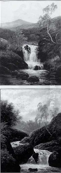 Landscape With Waterfall (+ Another, Similar; Pair) Oil Painting by William Mellor
