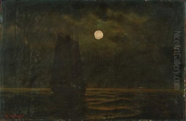 Ships By Moonlight Oil Painting by Andrew Melrose