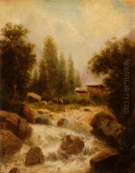 Figure By A Rushing Stream Oil Painting by Andrew Melrose