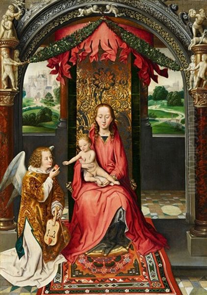 The Virgin And Child With A Musical Angel Oil Painting by (manner of) Memling, Hans