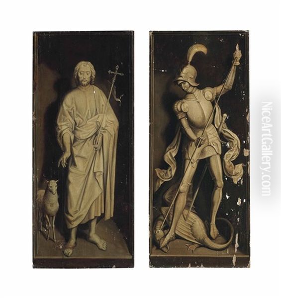 Saint John The Baptist (+ Saint George Killing The Dragon; Pair) Oil Painting by (manner of) Memling, Hans