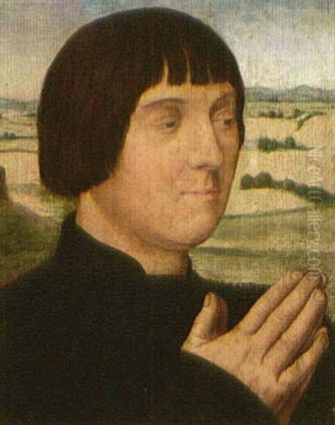 Stifterbildnis Vor Landschaftschintergrund Oil Painting by (manner of) Memling, Hans