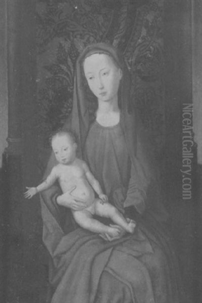 Thronende Madonna Mit Christuskind Vor Einer Mit Stoff Bezogenen Balustrade Oil Painting by (manner of) Memling, Hans