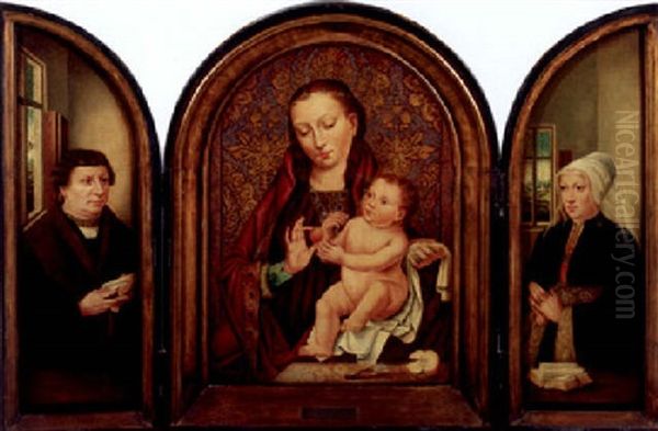The Madonna And Child With A Donor Couple In Interiors Oil Painting by (manner of) Memling, Hans