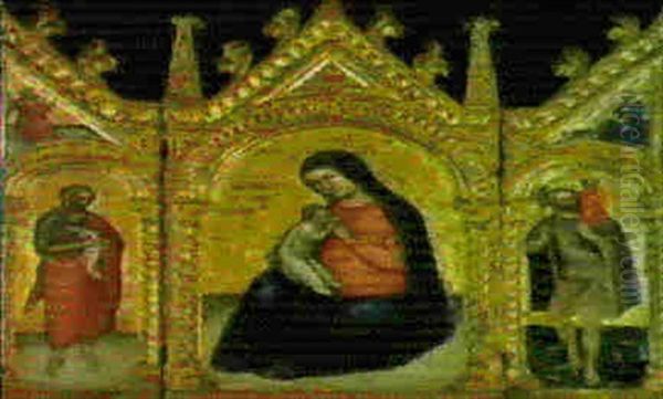Trittico Con La Madonna Dell'umilta, L'annunciazione E I    Santi Giovanni Battista E Cristoforo Oil Painting by Giusto (Giovanni) di Menabuoi