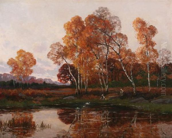 Stand Of Trees At River's Edge Oil Painting by Paul Emile Berton